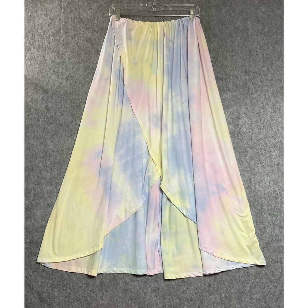 Boho Skirt Womens Large Multicolor Pastel Tie Dye Maxi Elastic Waist Reworked